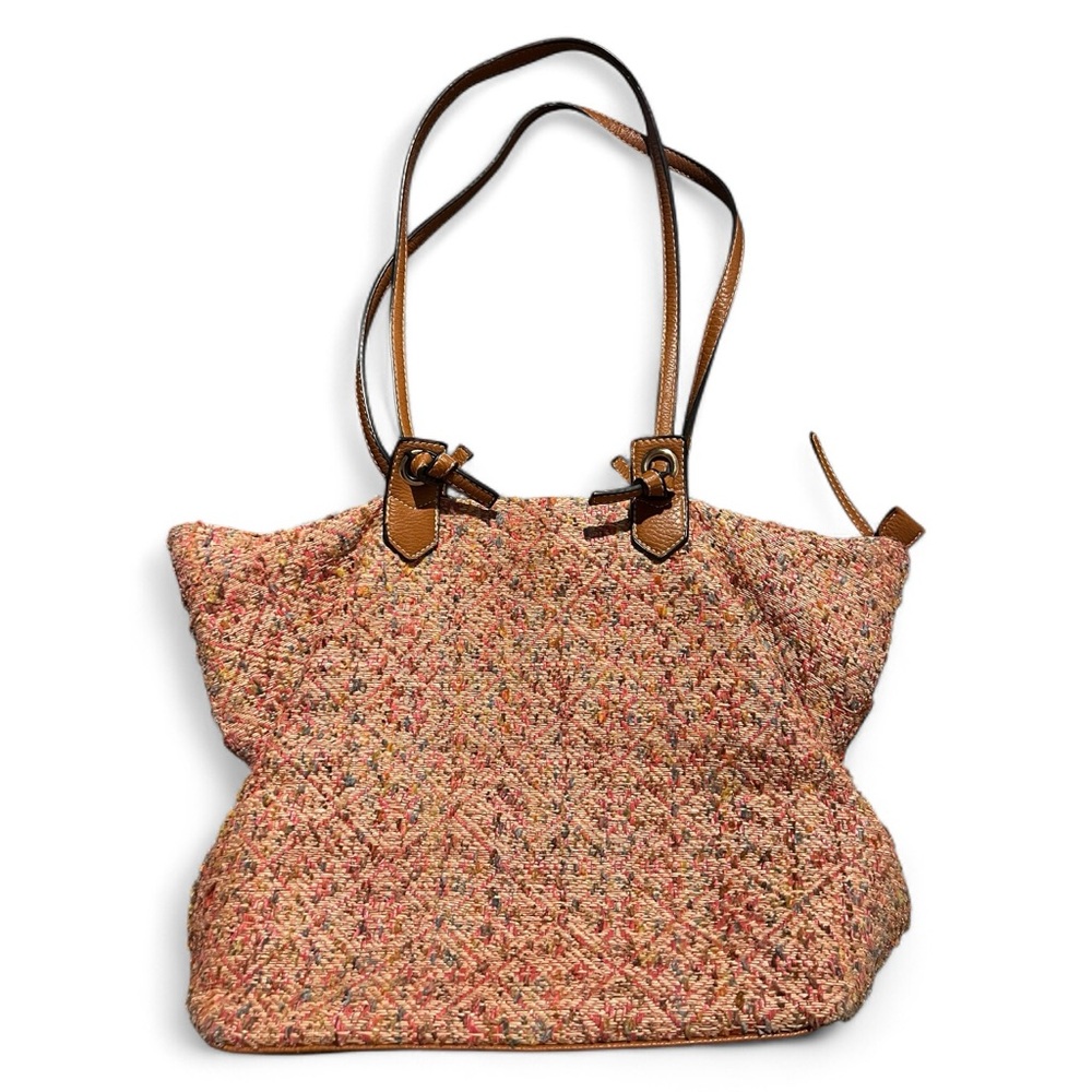 Sondra Roberts Squared Stylish Tweed Tote Bag - Multicolor | Brown Leather Purse